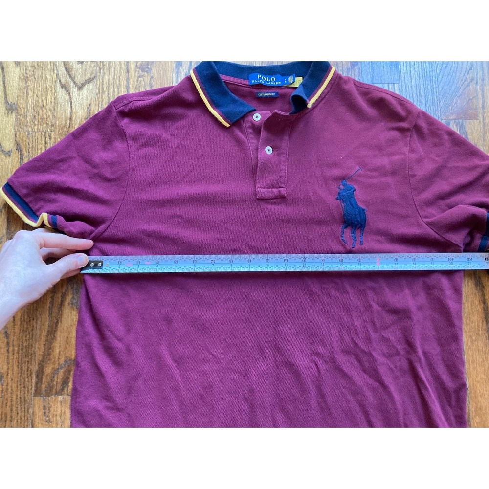Polo Ralph Lauren Polo Shirt Men Large Slim Fit Burgundy Plum Big Pony Preppy - Picture 6 of 9